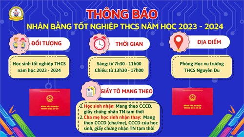 Thông báo nhận bằng tốt nghiệp THCS Năm học 2023 - 2024