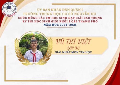 Chúc mừng các em học sinh đạt giải cao trong Kỳ thi Học sinh Giỏi khối 9 cấp Thành phố năm học 2024 - 2025