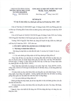 Kế hoạch về việc tổ chức kiểm tra, đánh giá cuối học kỳ II năm học 2024 - 2025