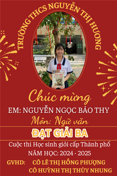 Chúc mừng 12 học sinh trường THCS Nguyễn Thị Hương đạt giải cao trong Kỳ thi Học sinh giỏi lớp 9, cấp Thành Phố, năm học 2024-2025.