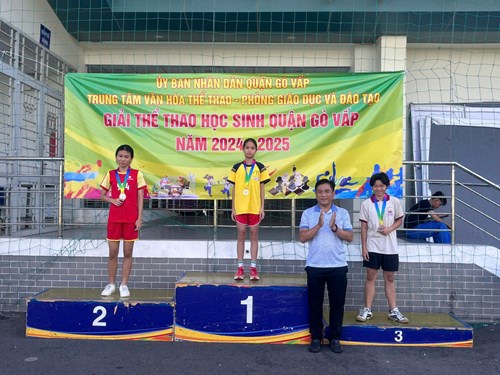 Chúc mừng em Thân Nguyễn Ngọc Anh _ lớp 6/2 đạt Huy chương Vàng môn Điền kinh nội dung 800m nữ khối 6-7 và Trường THCS Nguyễn Văn Nghi hạng 3 toàn đoàn khối 6 - 7  Giải thể thao học sinh quận gò Vấp năm học 2024 - 2025 