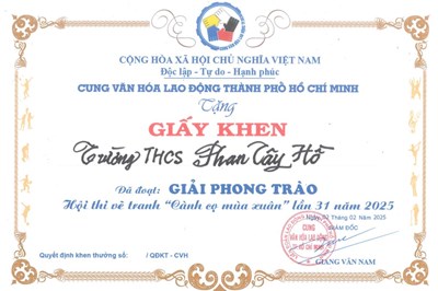Trường THCS Phan Tây Hồ đạt Giải phong trào Hội thi vẽ tranh  Cành cọ mùa Xuân  lần 31 năm 2025.