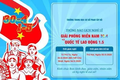 Thông báo lịch nghỉ lễ Kỉ niệm 50 năm ngày Giải phóng miền Nam 30.4 và Quốc tế lao động 1.5