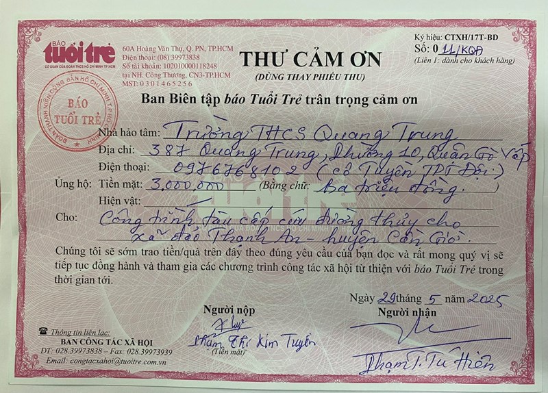 Liên đội THCS Quang Trung tham gia đóng góp  Công trình tàu cấp cứu đường thủy cho xã đảo Thạnh An - Huyện Cần Giờ 