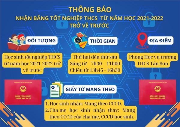 Thông báo nhận bằng tốt nghiệp thcs từ năm học 2021-2022 trở về trước
