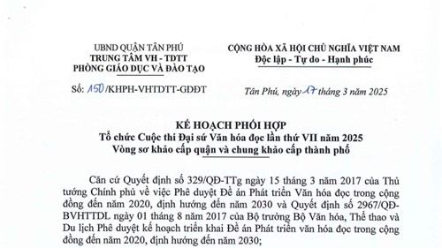 Kế hoạch phối hợp Tổ chức Cuộc thi Đại sứ Văn hóa đọc lần thứ VII năm 2025 - Vòng sơ khảo cấp quận và chung khảo cấp phành phố