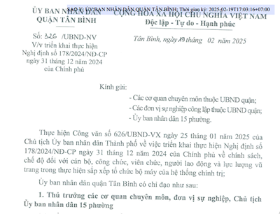 Công văn 326/UBND-NV ra ngày 19/02/2025 của Phòng Nội vụ về triển khai thực hiện Nghị định 178/2024/NĐ-CP ngày 31/12/2024 của Chính phủ