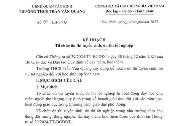 Kế hoạch số 90/KH-TVQ ngày 20/02/2025 về tổ chức ôn thi tuyển sinh, ôn thi tốt nghiệp