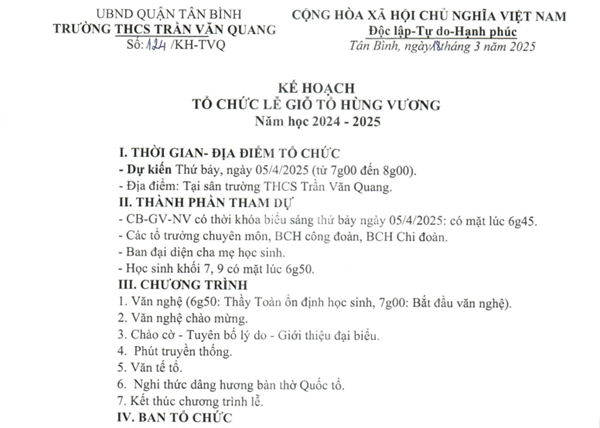 Kế hoạch số 124/KH-TVQ ngày 18/03/2025 về tổ chức Lễ Giỗ tổ Hùng Vương