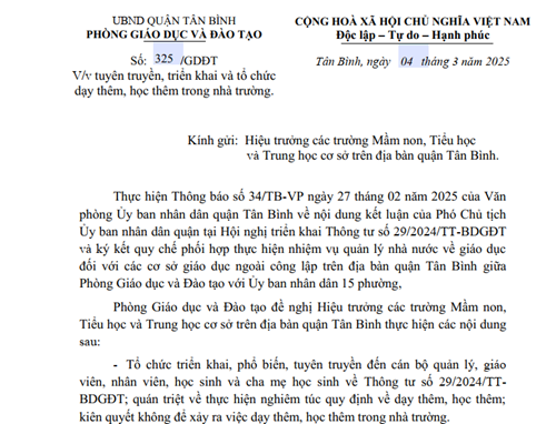 Về tuyên truyền, triển khai và tổ chức dạy thêm, học thêm trong nhà trường