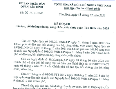 Kế hoạch số 60/KH-UBND ngày 28/02/2025 về đào tạo, bồi dưỡng cán bộ, công chức, viên chức quận Tân Bình năm 2025