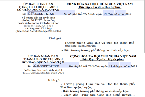 Về hướng dẫn thi tuyển sinh vào lớp 10 THPT chương trình Chuyên và tích hợp