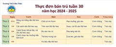 Thực đơn bán trú Tuần 30 NH 2024 - 2025