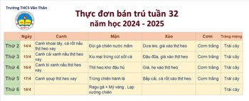 Thực đơn bán trú Tuần 32 NH 2024 - 2025