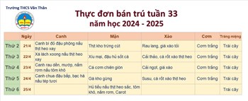 Thực đơn bán trú Tuần 33 NH 2024 - 2025